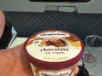 IMG 2402  食後にアイスクリームのデザートが提供されるのは往路・復路変わりませんが、 アメリカで搭載されるハーゲンダッツはちゃんと？大きなサイズなのでお買い得感があります。